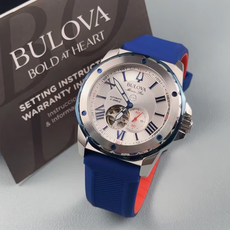 Bulova Marine Star A 98A225 Automatic Men’s Watch White Dial Rubber Strap 45mm