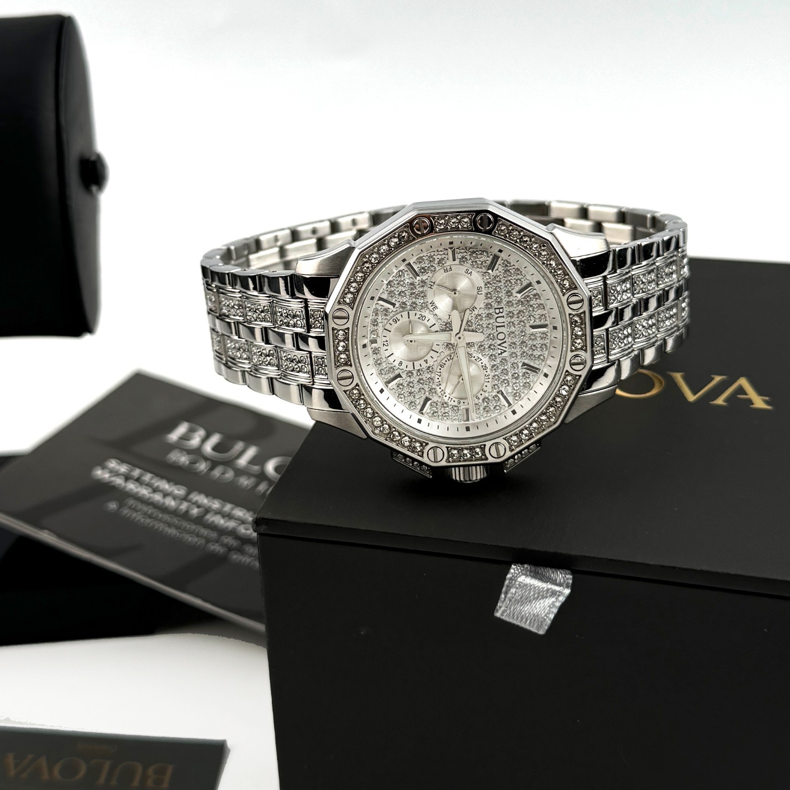 Bulova Octava Crystal 96C134 Silver Pave Dial Quartz Stainless Steel Men’s Watch