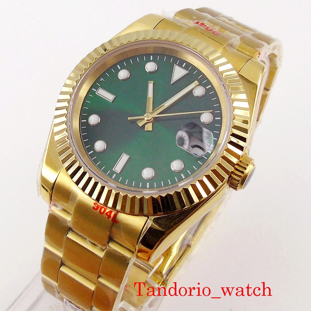 39mm Bliger Green Dial Gold Plated Sapphire Glass NH35 MIYOTA 8215 Movement