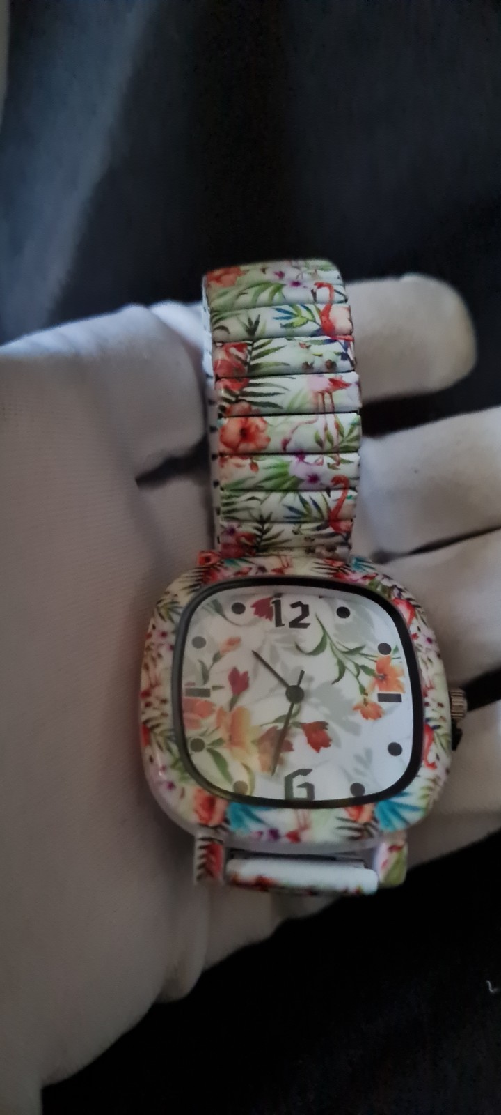 Womens Floral Square Numeric Expandable Quartz Fashion Watch