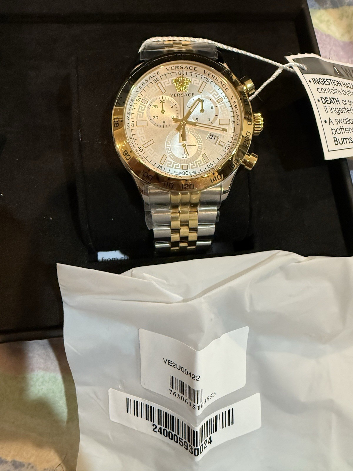 Versace VE2U00422 Hellenyium Chrono white silver gold Steel Men’s Watch NEW