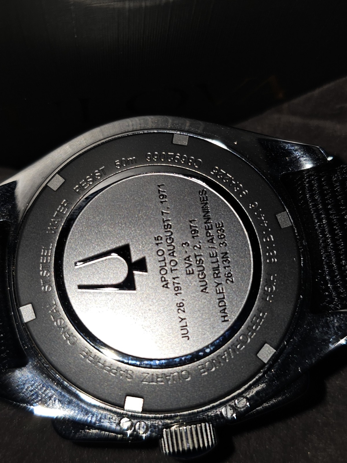 Bulova Lunar Pilot Quartz Chronograph Tachymeter Black Dial NATO Strap Box