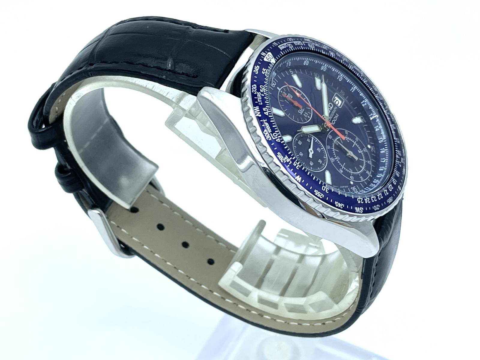 SEIKO Flight master Men’s Chronograph Watch Blue Dial New Band Battery 7T92-0CF0