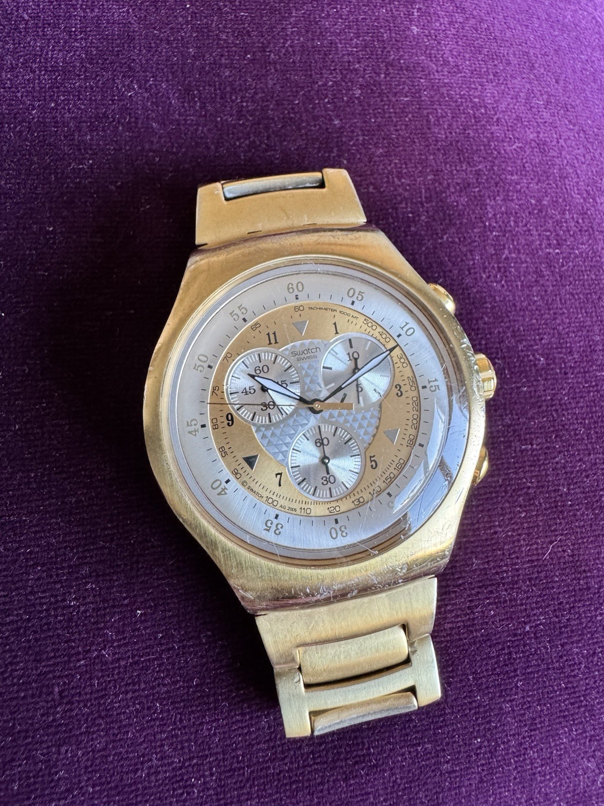 SWATCH WATCH YOG100G THE GOLDEN CHEST IRONY CHRONOGRAPH 2007 NOT WORKING RARE