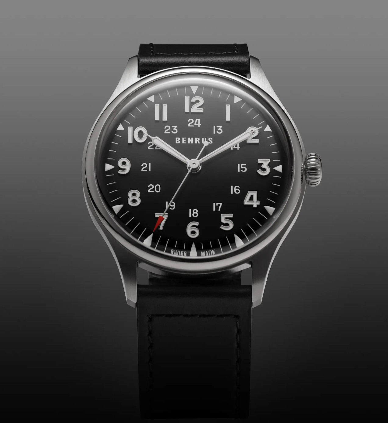 BENRUS #3061 BU Automatic Swiss Made Black Dial Sapphire Crystal Watch