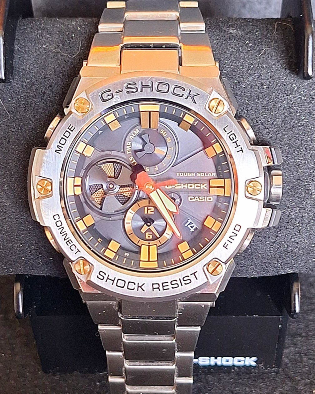 CASIO G-SHOCK GST-B100 G-STEEL Gold Black Solar Watch USED