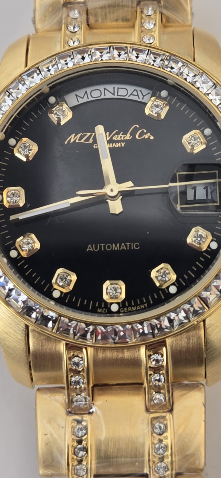 MZI Watch Co. Germany crystals Gold-tone 3 ATM Automatic Men’s Wristwatch NEW