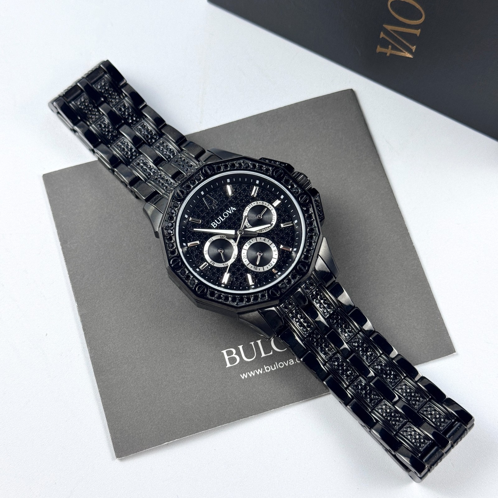 Bulova 98C134 Octava Men’s Black Crystal Stainless Steel Quartz Watch 41.5mm