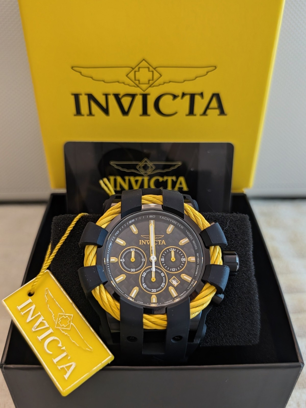 Invicta Mens Bolt 23871 Chronograph – 48mm Black/Yellow Trademark NE Sport Watch