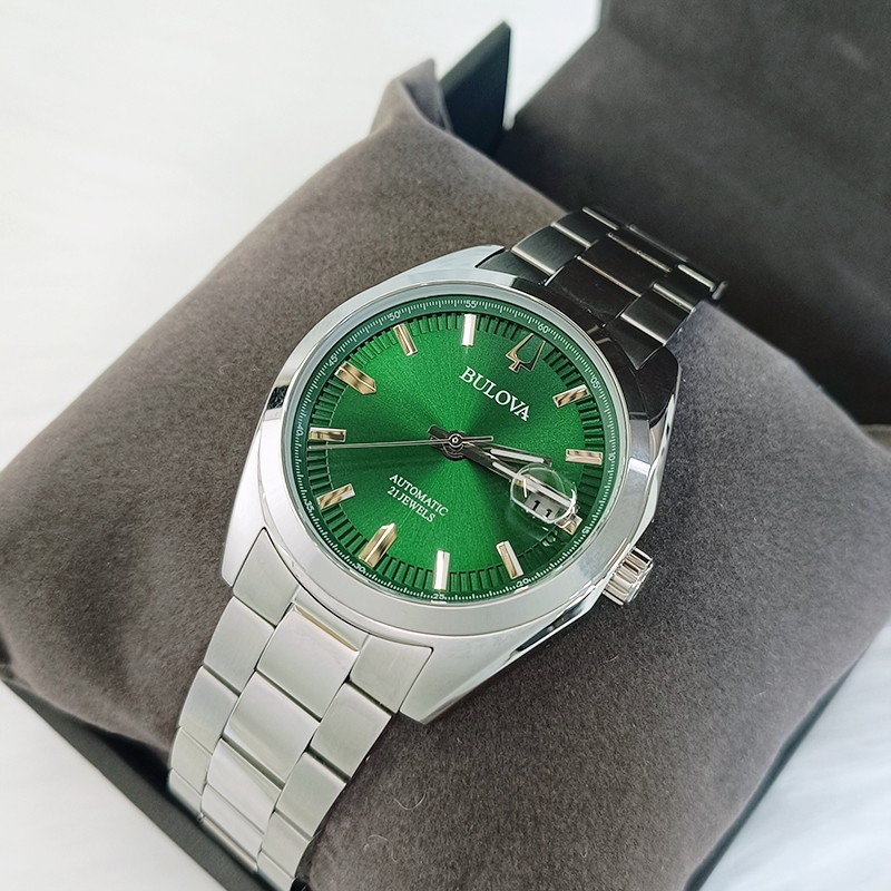 Bulova Surveyor Green Dial Stainless Steel Men Automatic Watch 96B429 39MM