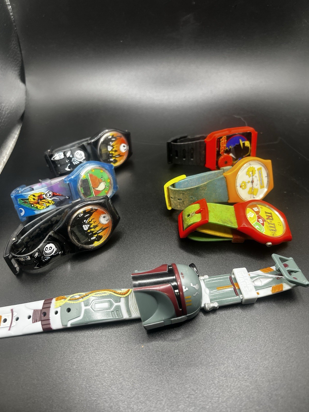 Lot Of 7 Vintage Pop Culture Watches ! Great Find NBC, Simpsons, Boba Fett, !!