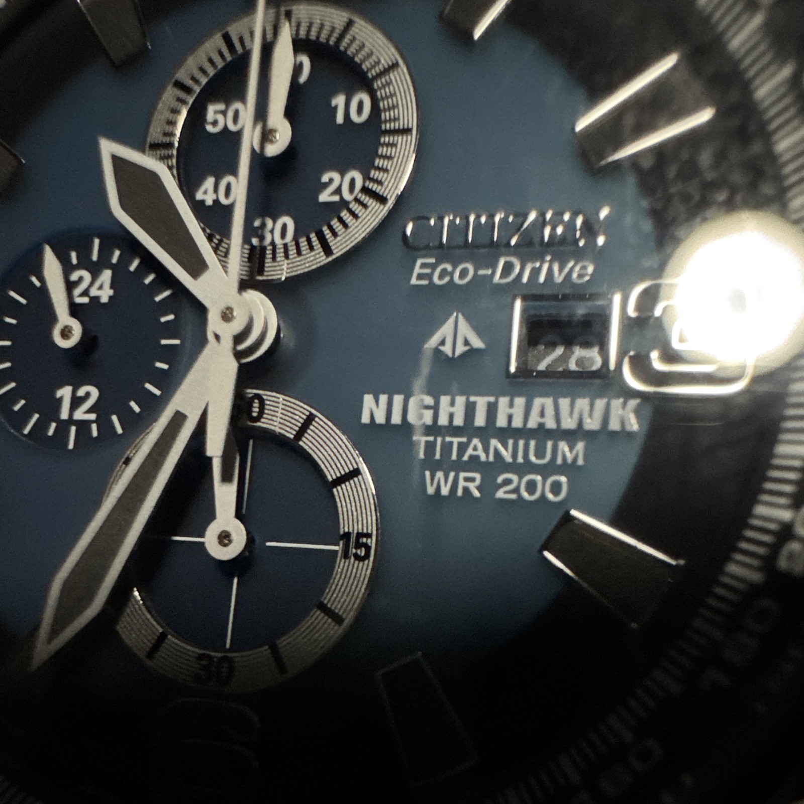 Citizen Eco-Drive Nighthawk Titanium Chronograph Tachymeter 43mm 200M CA0505-57L