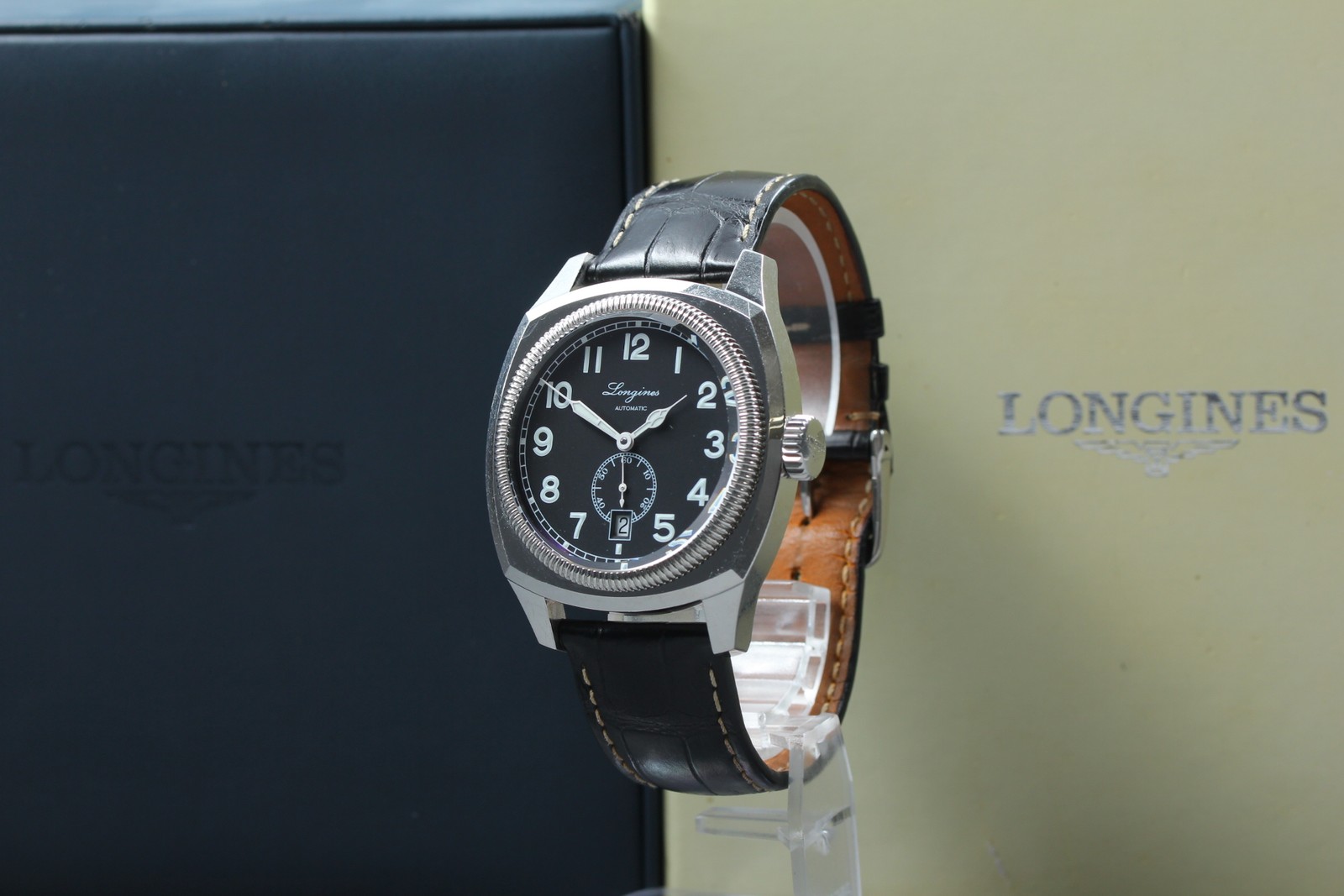 Rare *Near MINT Box* Longines L2.794.4 Heritage 1935 Black Automatic Mens Watch