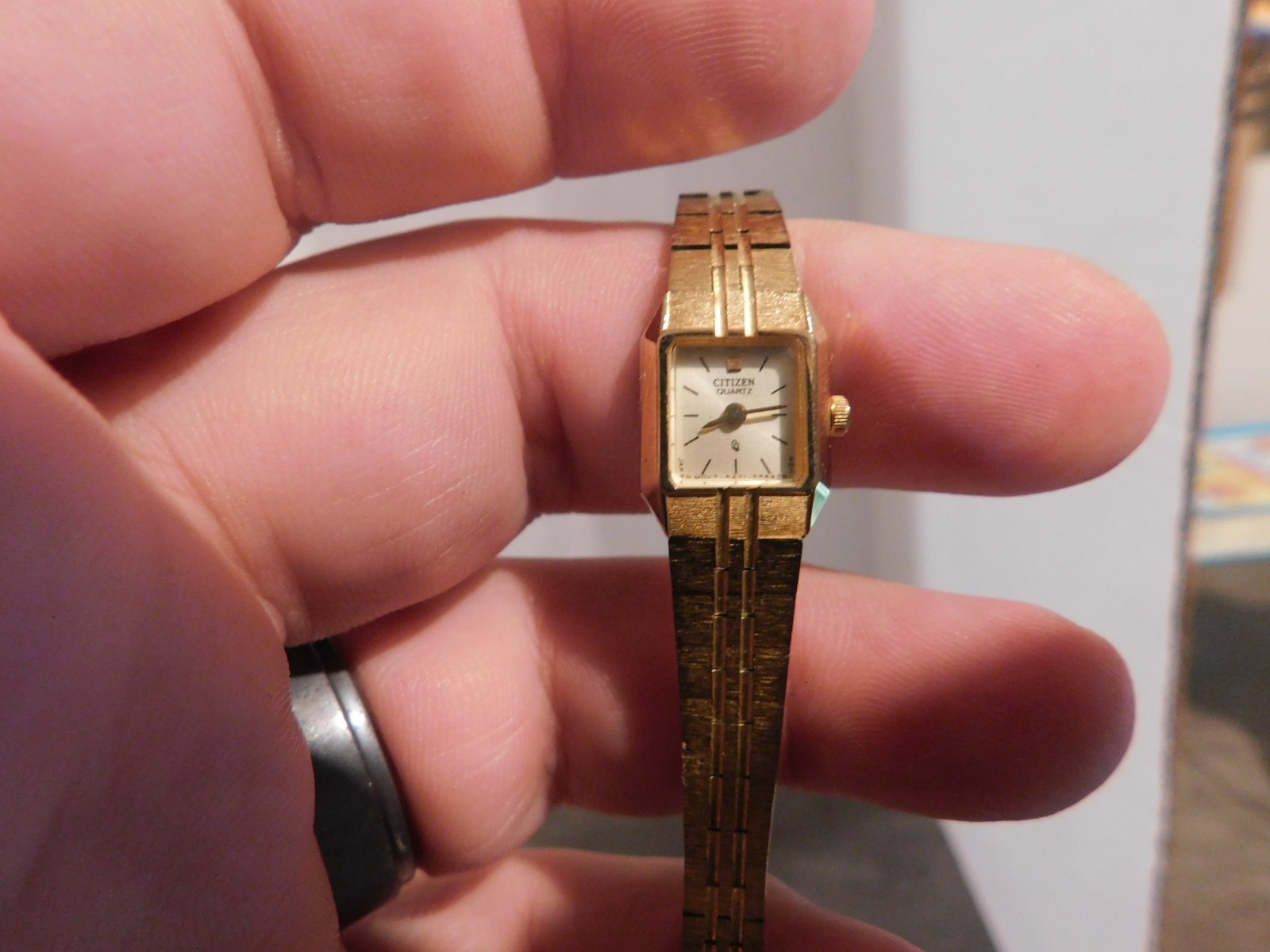 Citizen CQ Tank Watch Women 13mm Champagne Dial Gold Tone Octagon Needs Battery