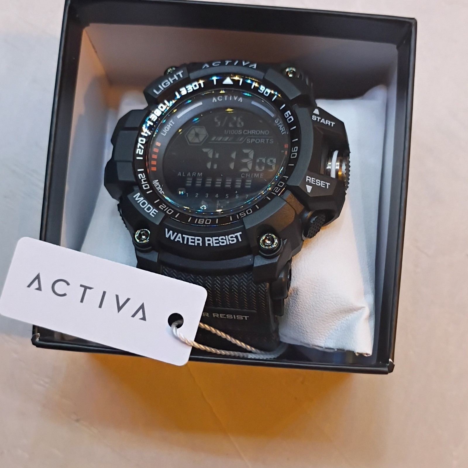 Activa Digital Sport Wristwatch Black Chronograph Alarm 30m Water Resistant New