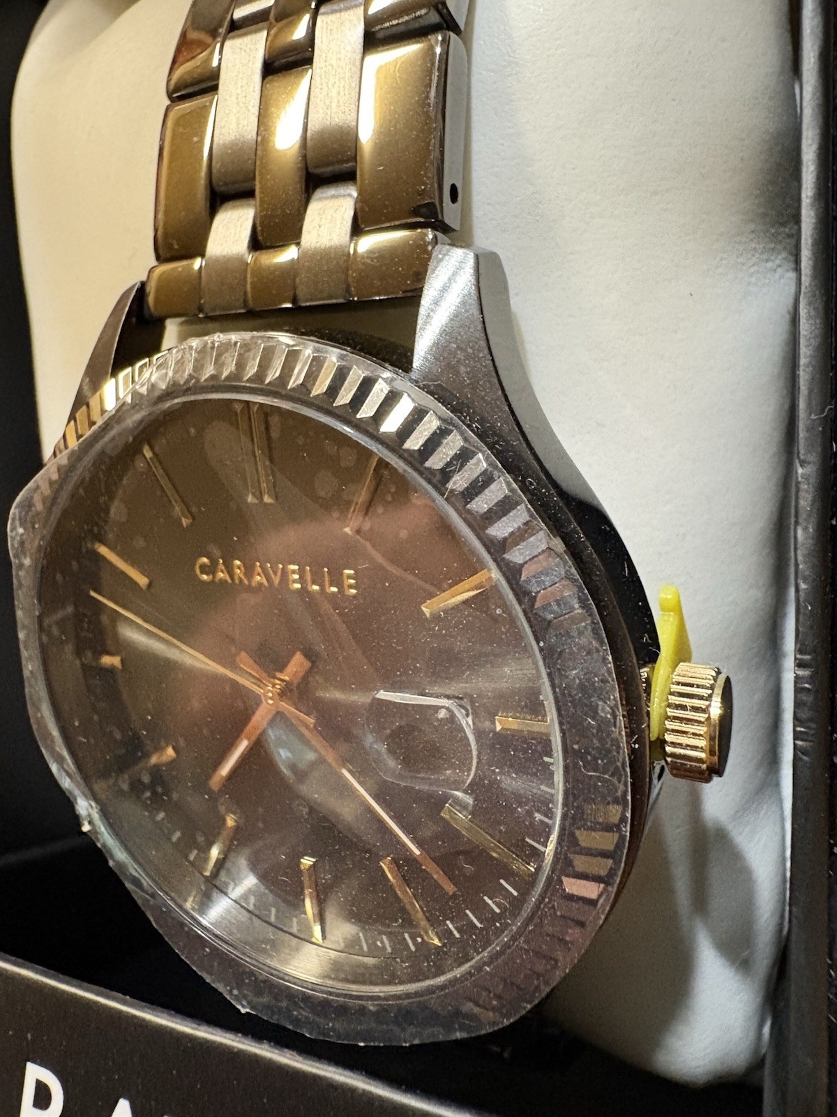 Caravelle Men’s Quartz Analog Black Dial Gray Stainless Bracelet Date 42mm Box