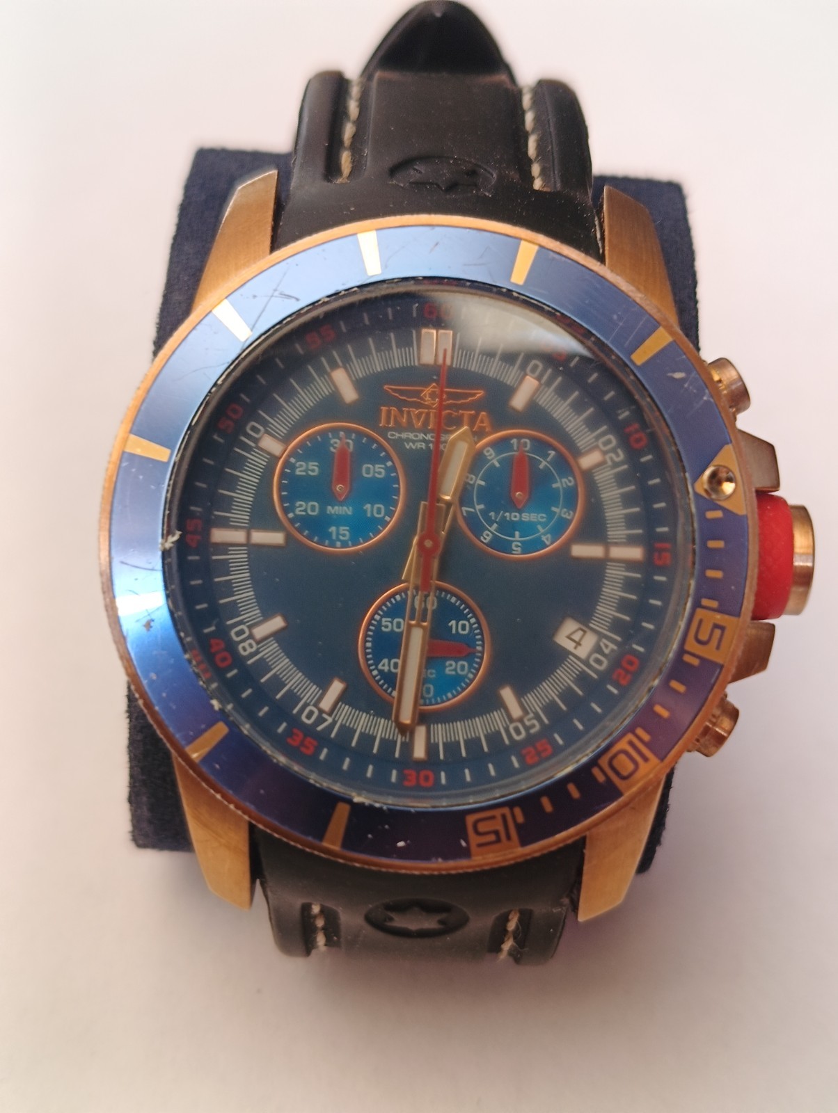 Invicta Pro Diver Chronograph 46mm Blue Gold WR100 Quartz New Battery