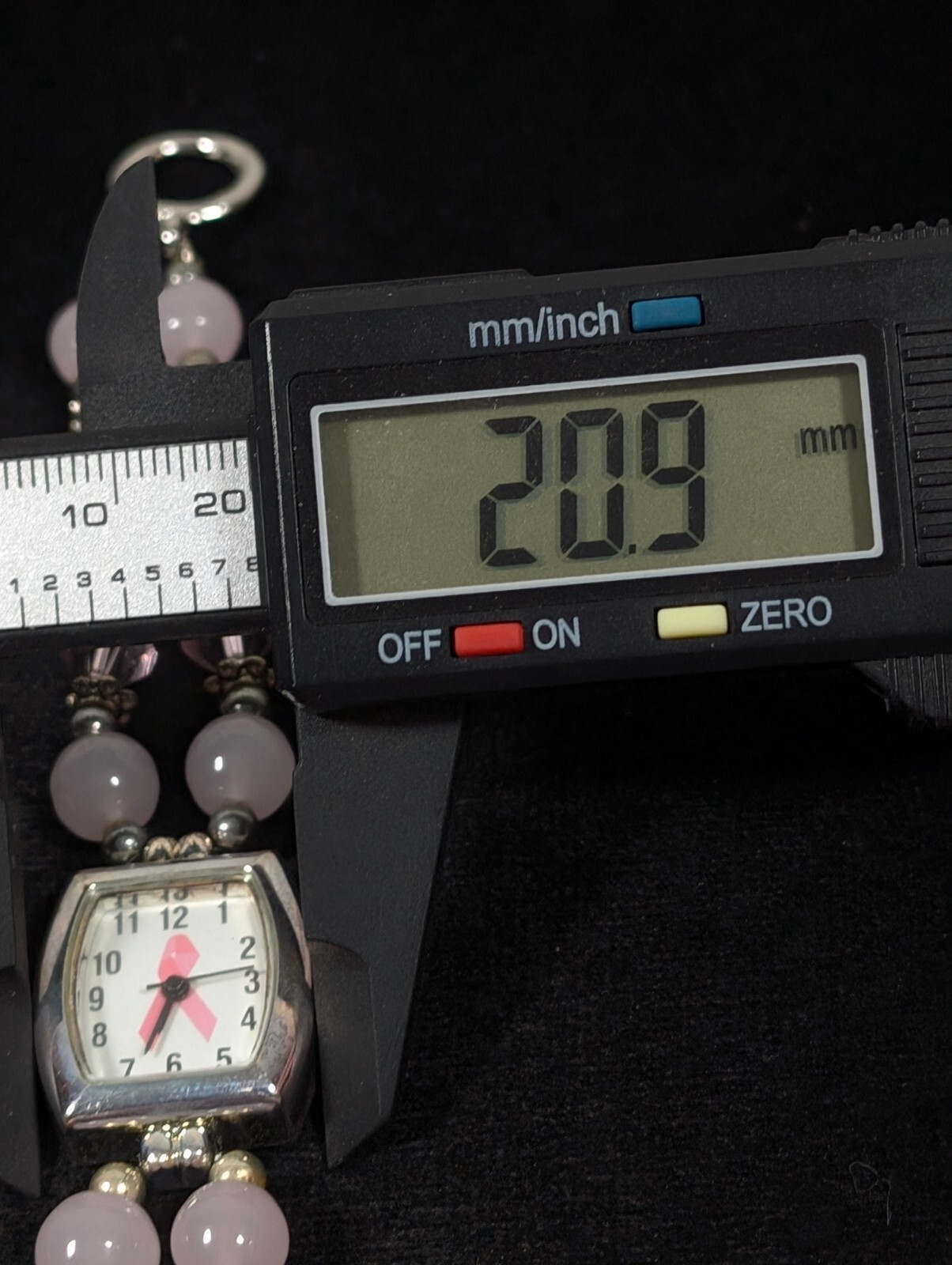 Pink Ribbon Awareness Glass Bead Toggle Bracelet Watch 6.5 inches