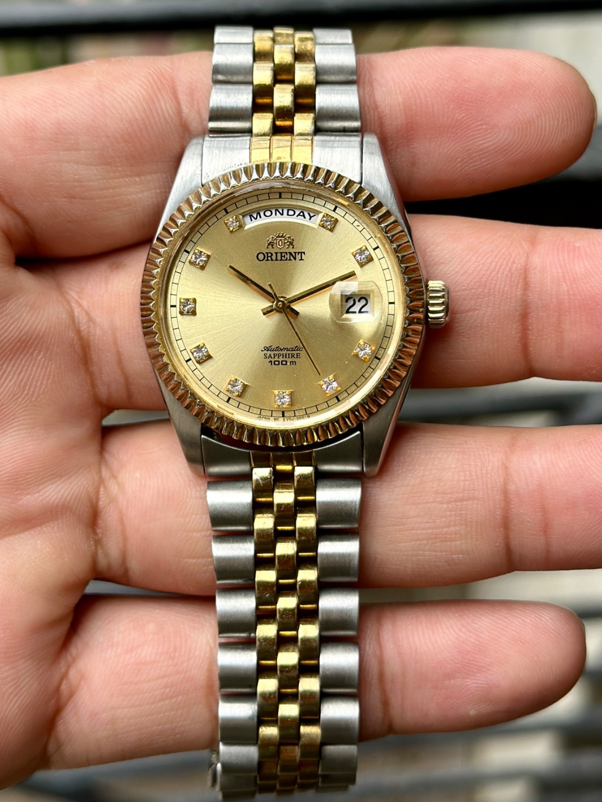 Rare Orient President Day Date Automatic Gold Dial Two Tone Vintage Watch