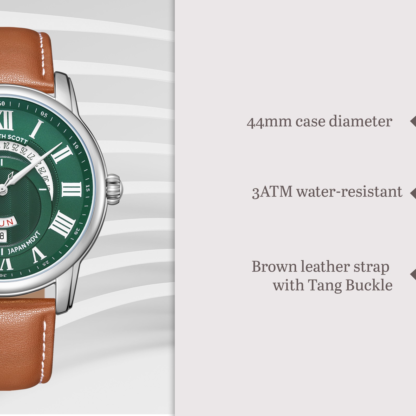 Kenneth Scott Men’s Analog Watch | Green Dial, 44mm, 30 m (3 ATM)