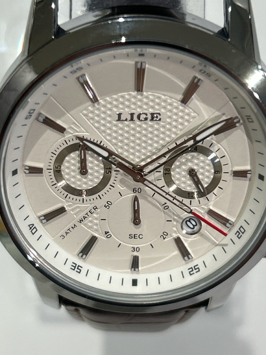 LIGE 1853 Dream White Dial, 3 Sub Chrono Stainless on Brown Leather (NJL028911)