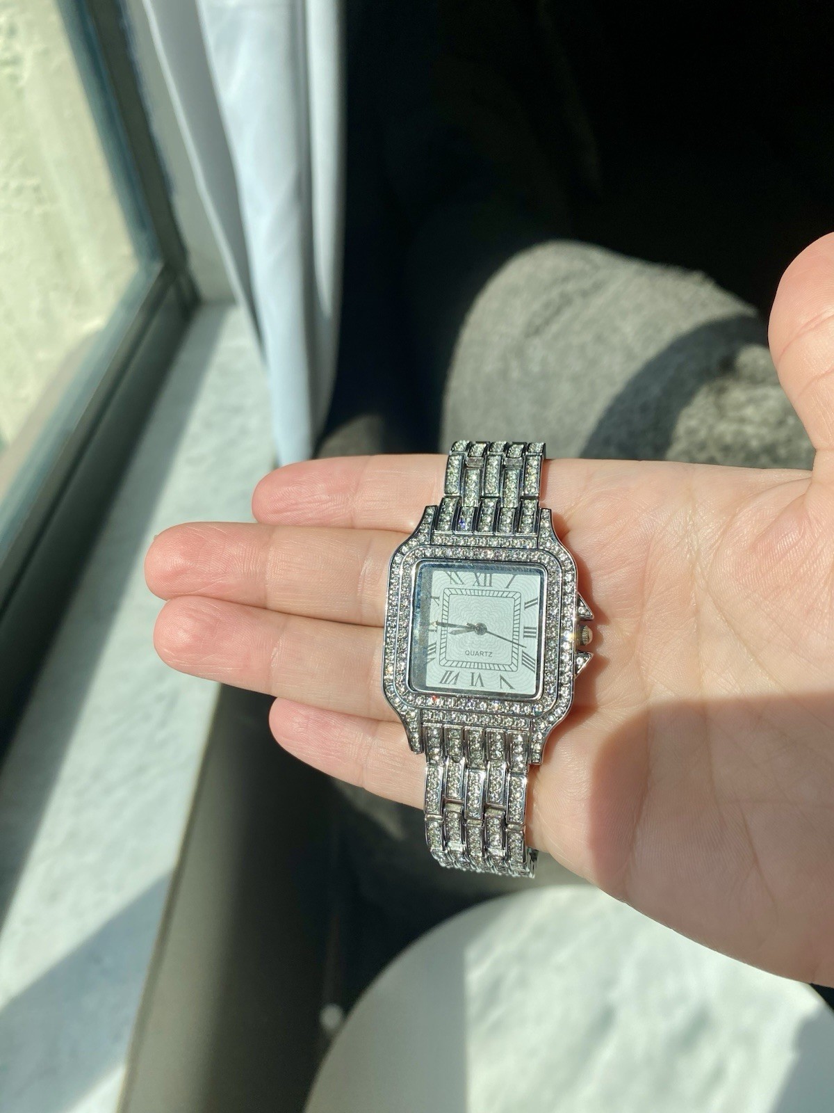 Men’s Silver Tone Square Wristwatch/ Working/ New Battery /33 mm Case Size