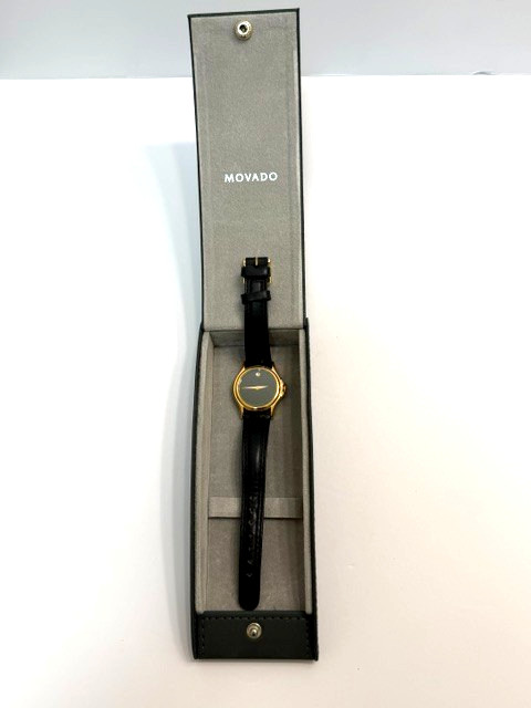 Movado Museum Watch Women 28mm Black Dial Gold Tone Round 87 E4 0823 New Battery