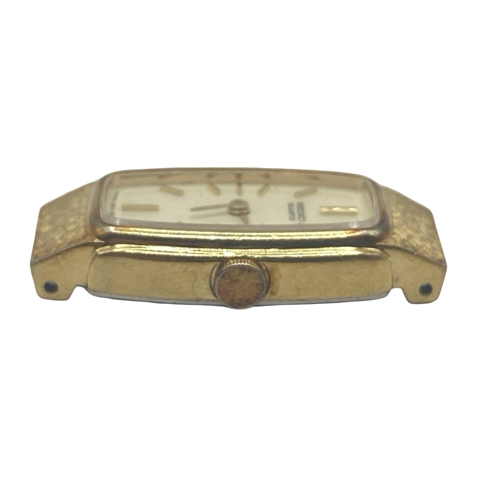 Seiko Tank Watch Women 13mm White Dial Gold Tone Rectangle 1320-5549 Needs Bat