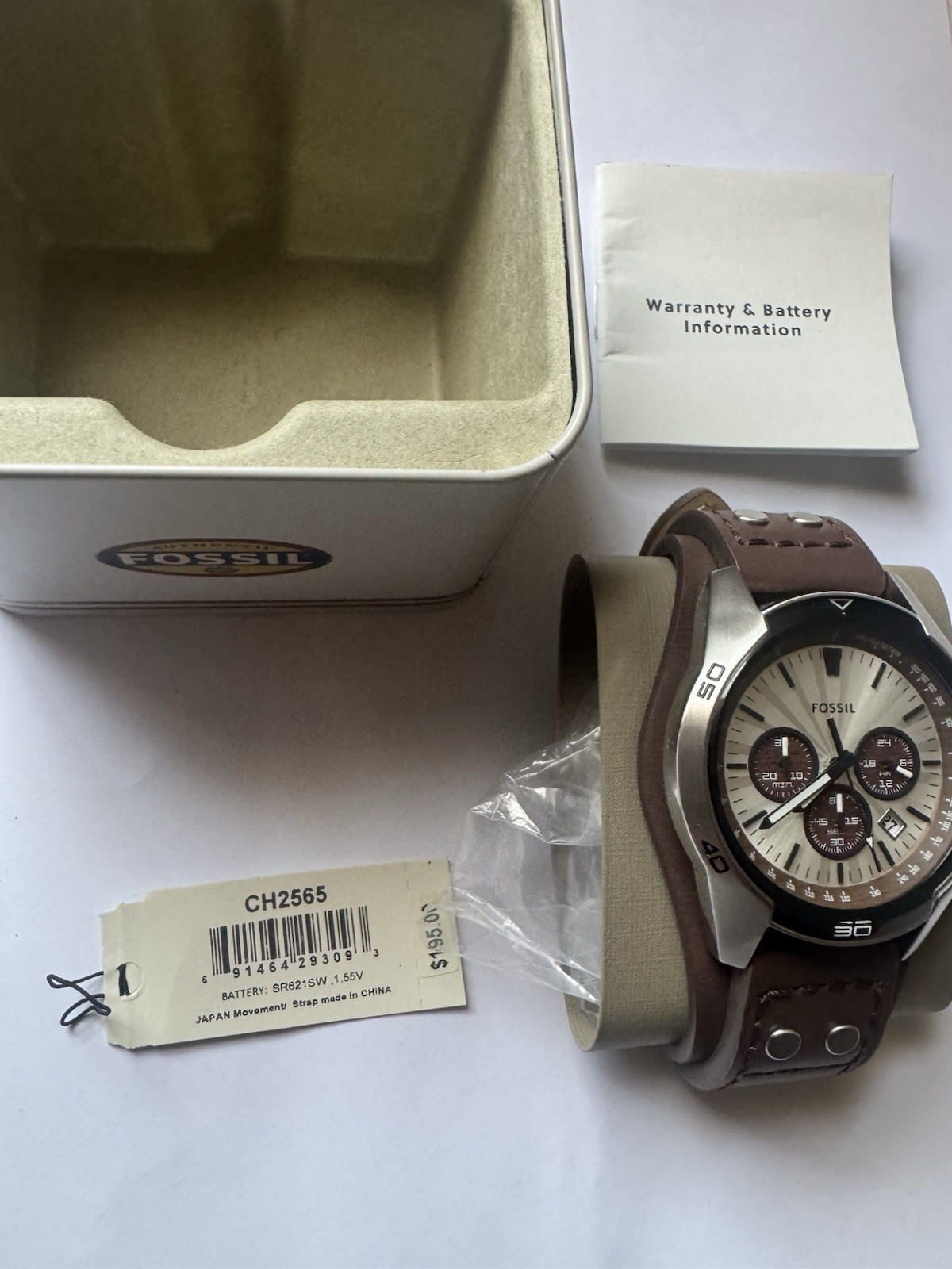 Fossil Mens Coachman Quartz Stainless & Brown Leather Chronograph Watch Preowned