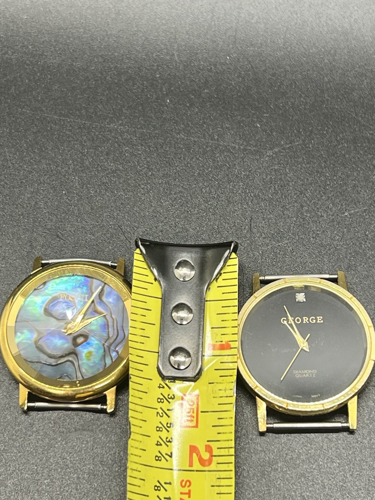 Two Vintage Watch Faces Lot- No Bands – George And Fossil -Numberless – Abalone
