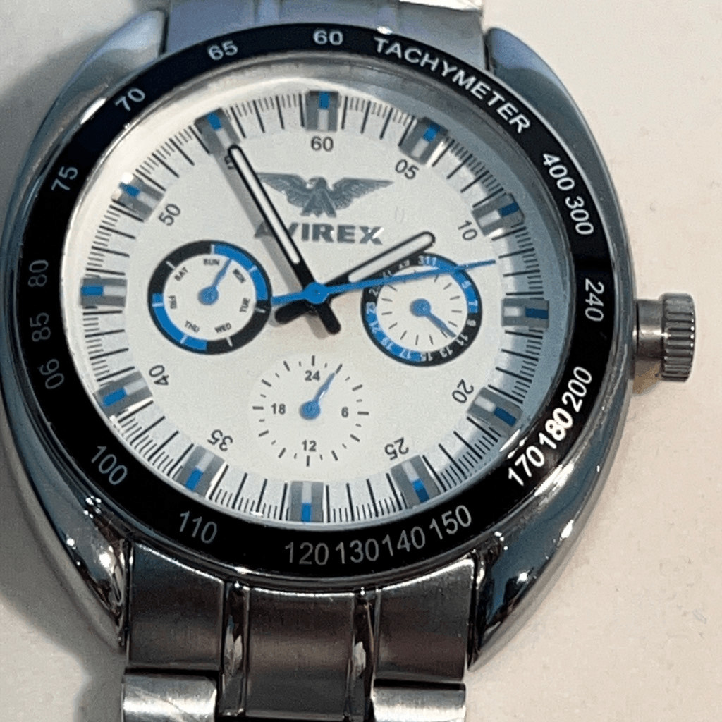 Avirex technical SilverTone vintage watch with blue accents new battery and NWT