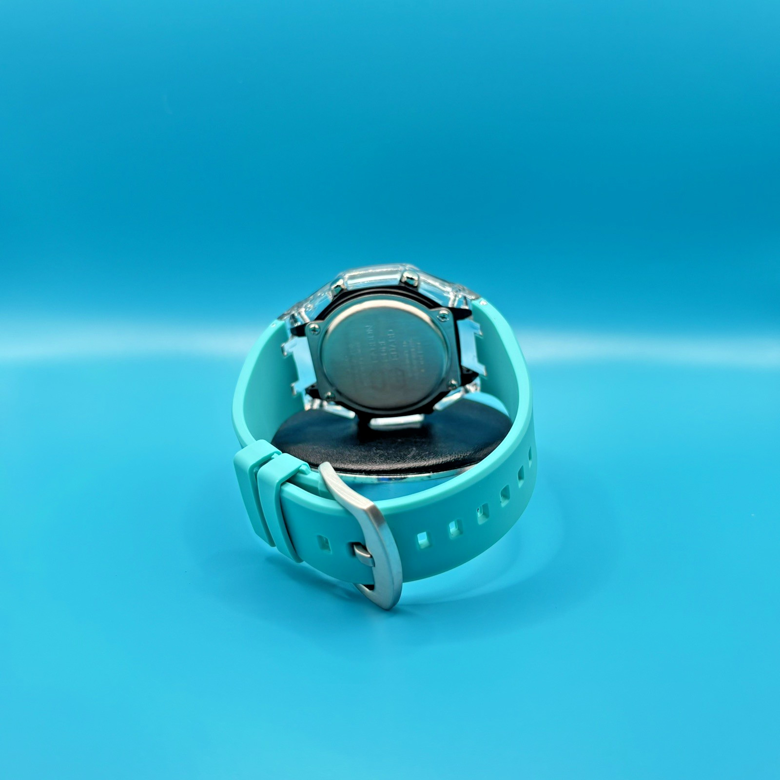 Casio G shock Custom 2100 Octagonal Watch Clear Case Turquoise SKY Blue Dial