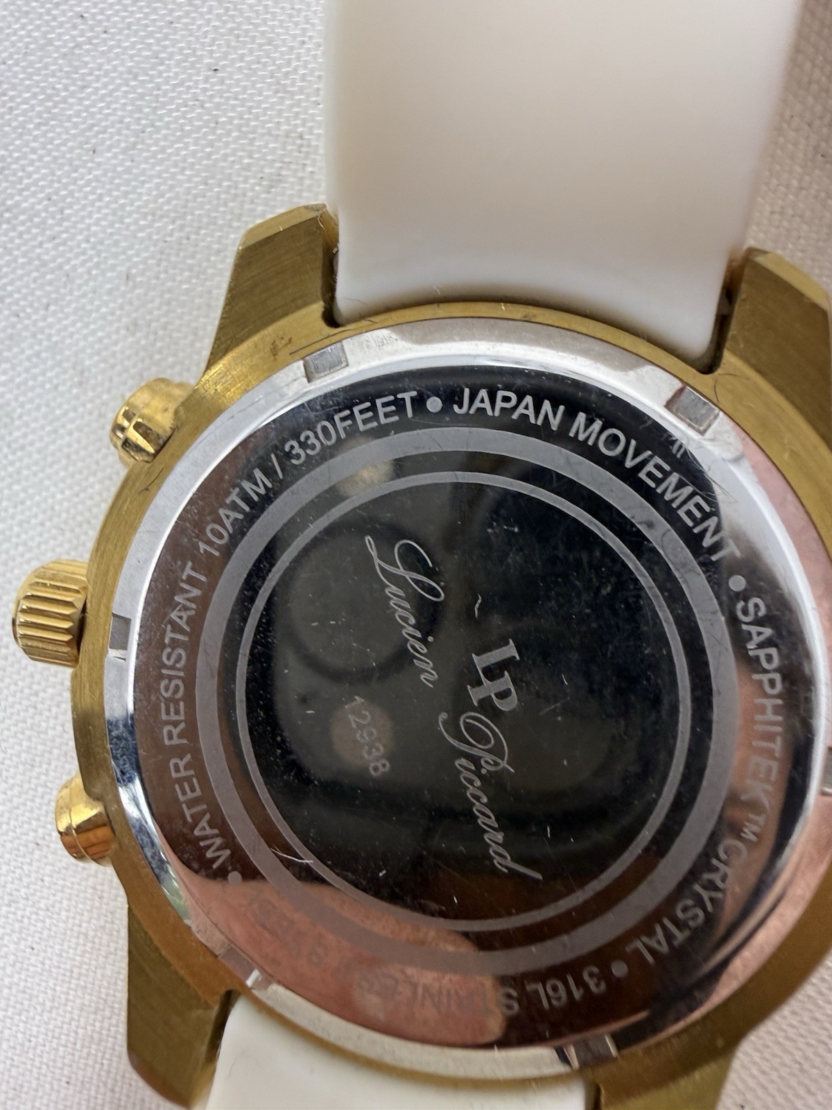 Lucien Piccard LP Chronograph Watch White Dial Silicone Strap Runs New Battery