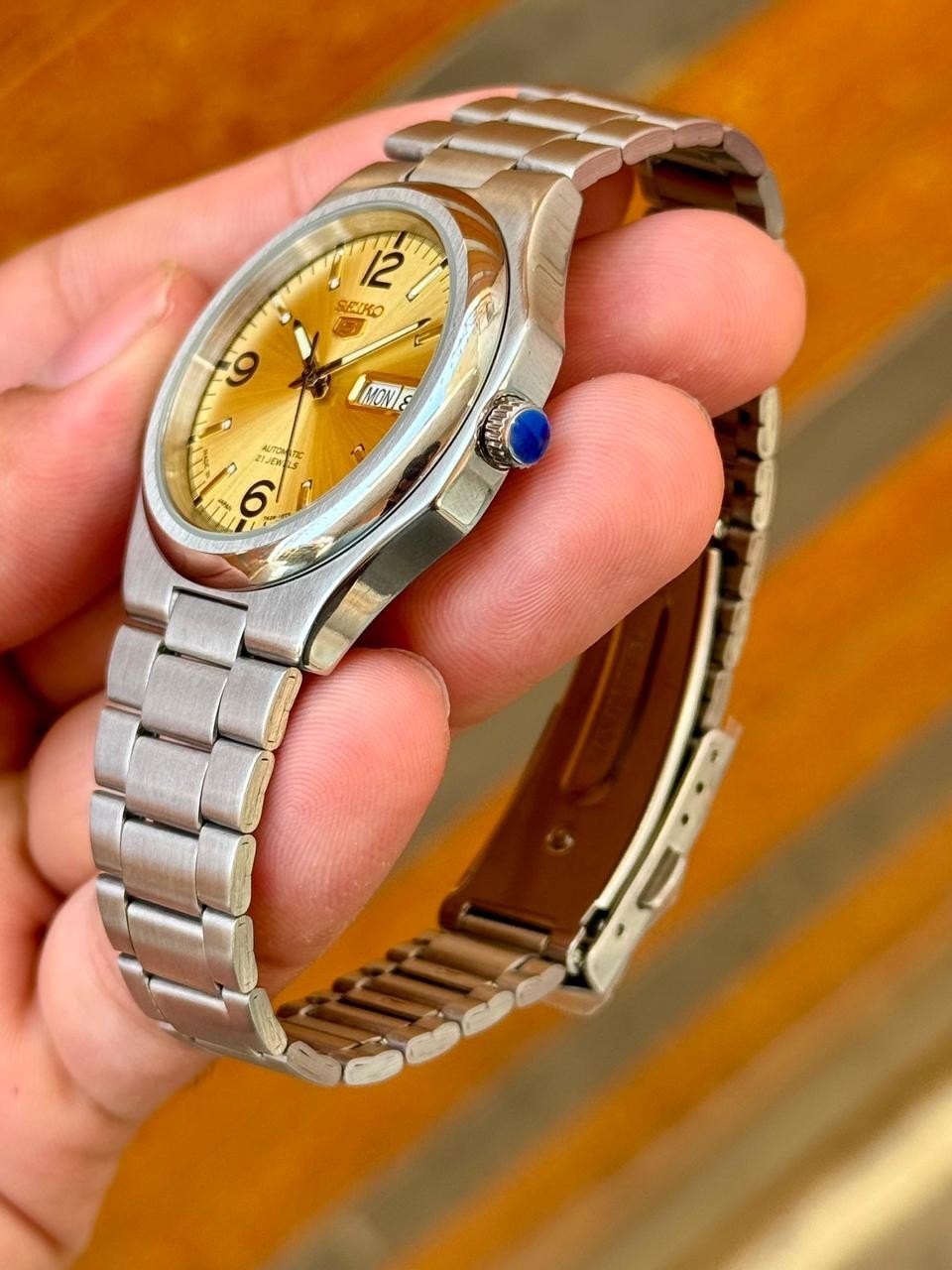 Seiko 5 SNKK55 Automatic Black Golden Day-Date Stainless Steel Men’s Watch