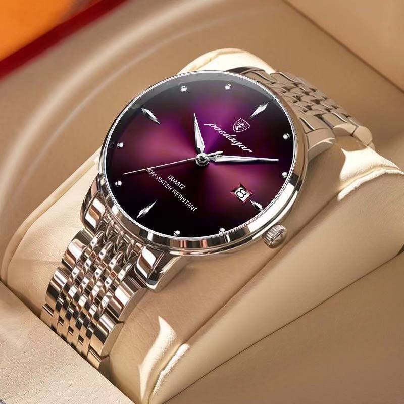 Watch Men Stainless Steel Waterproof Luminous Watches Quartz Men Wristwatch +BOX