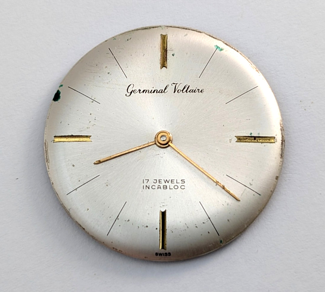 Vintage GERMINAL VOLTAIRE 17 Jewels Men’s 30mm Swiss Watch Movement PARTS REPAIR