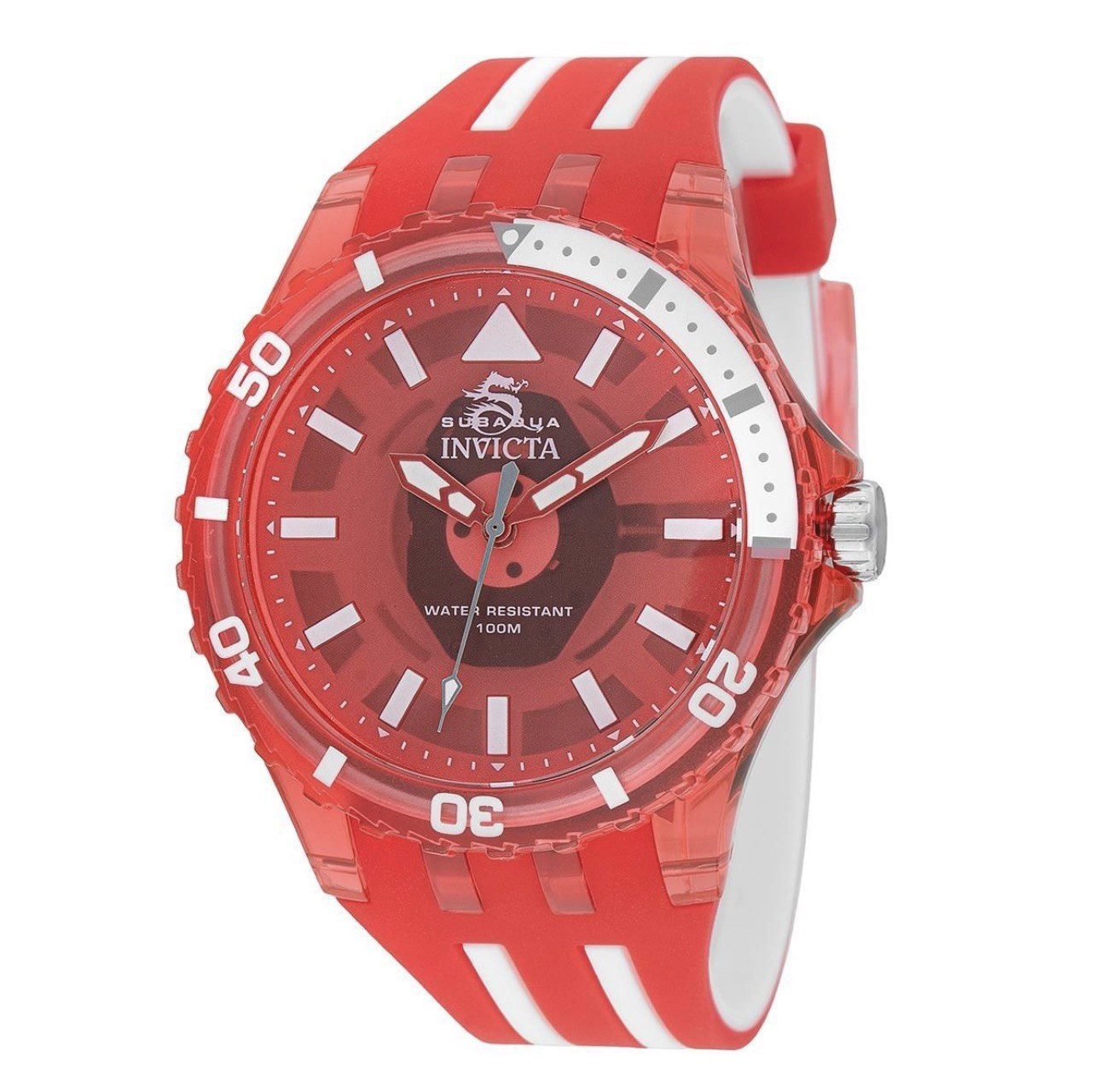 🔥Invicta Men’s Watch Subaqua Quartz Red and White Silicone Rubber Strap 69450