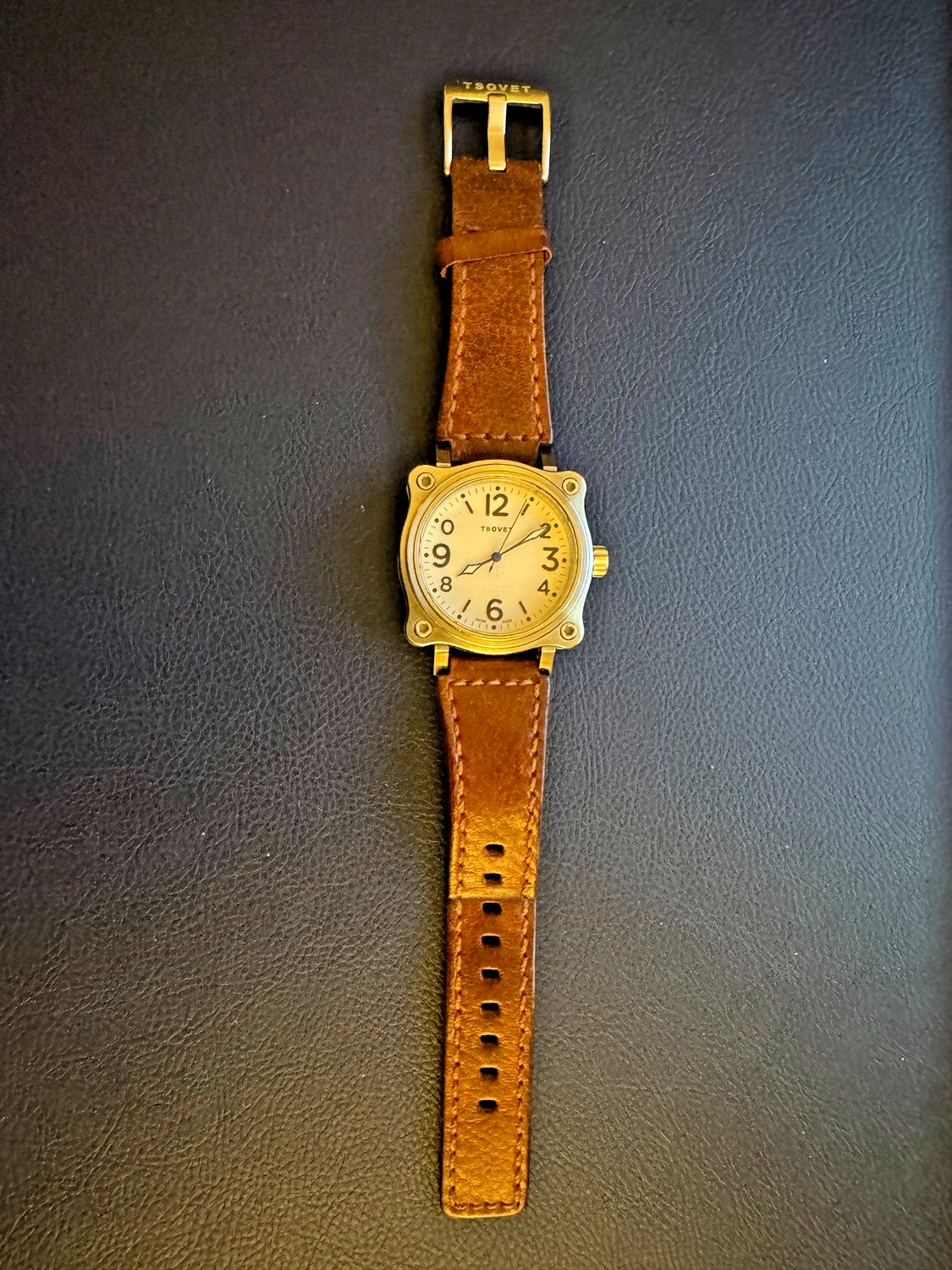 Tsovet Watch GG42 with 2 Straps ( Brown Leather + Blue Rubber Strap )