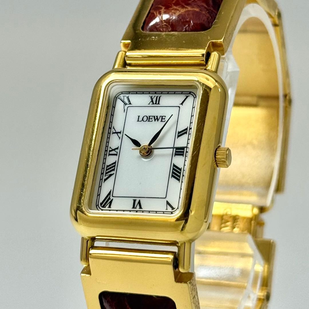 Loewe Anagram Brace Watch Roman Gold White Dial Quartz Japan 0715500