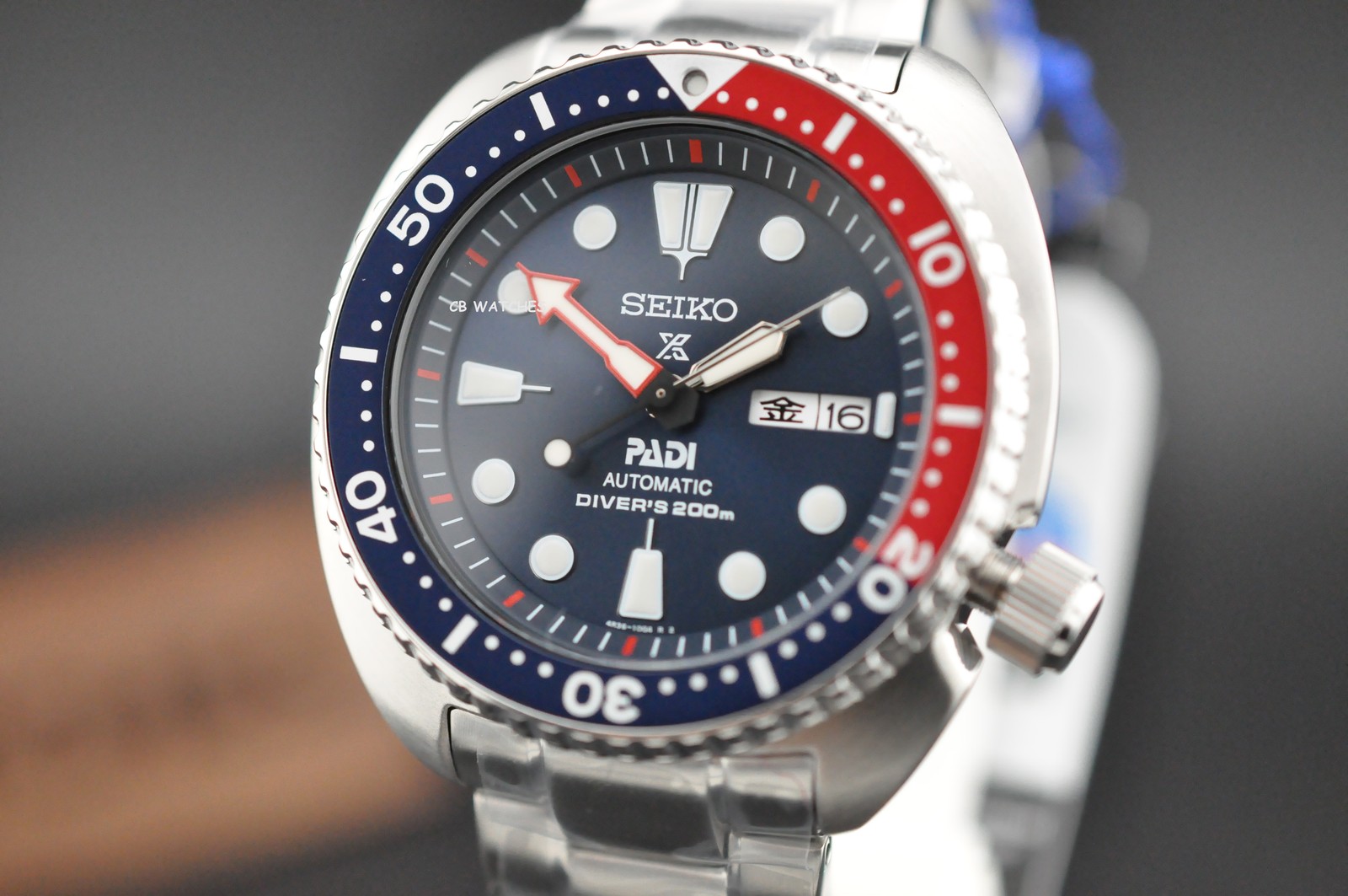 Seiko Padi Prospex Turtle Pepsi 45 mm Automatic Stainless Steel Watch SRPE99