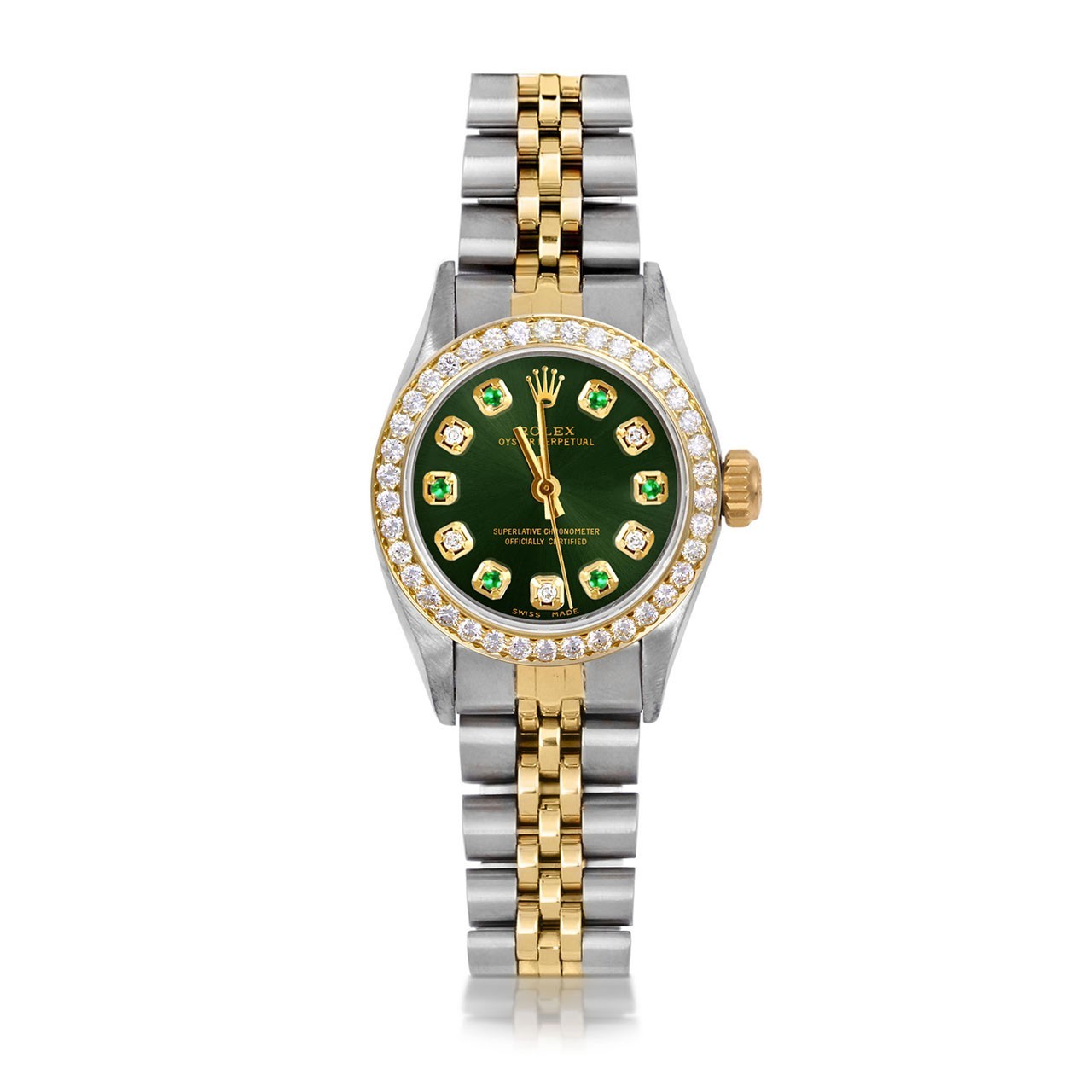 Rolex Lady TT Oyster Perpetual Green Emerald Diamond Dial Diamond Bezel Jubilee