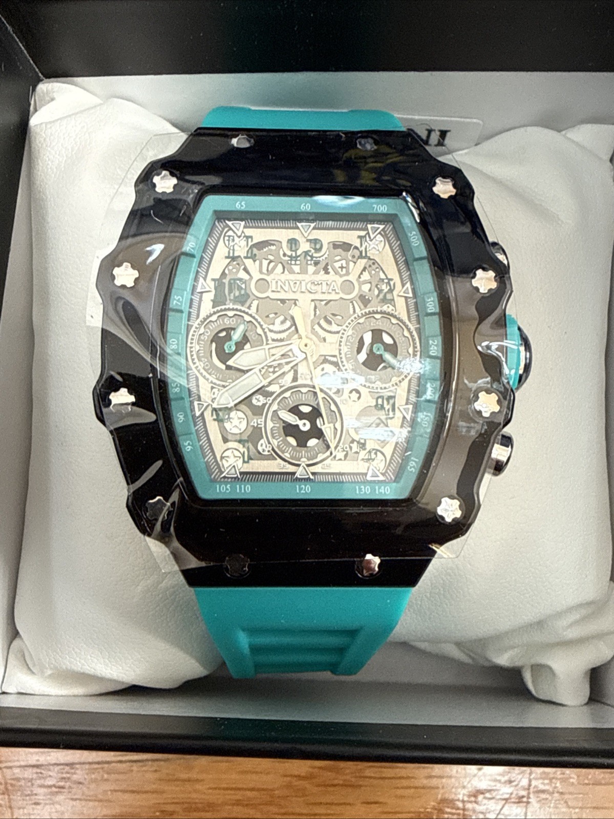 Invicta Men’s Skeleton Chronograph Tonneau Quartz Watch Blue Silicone Strap
