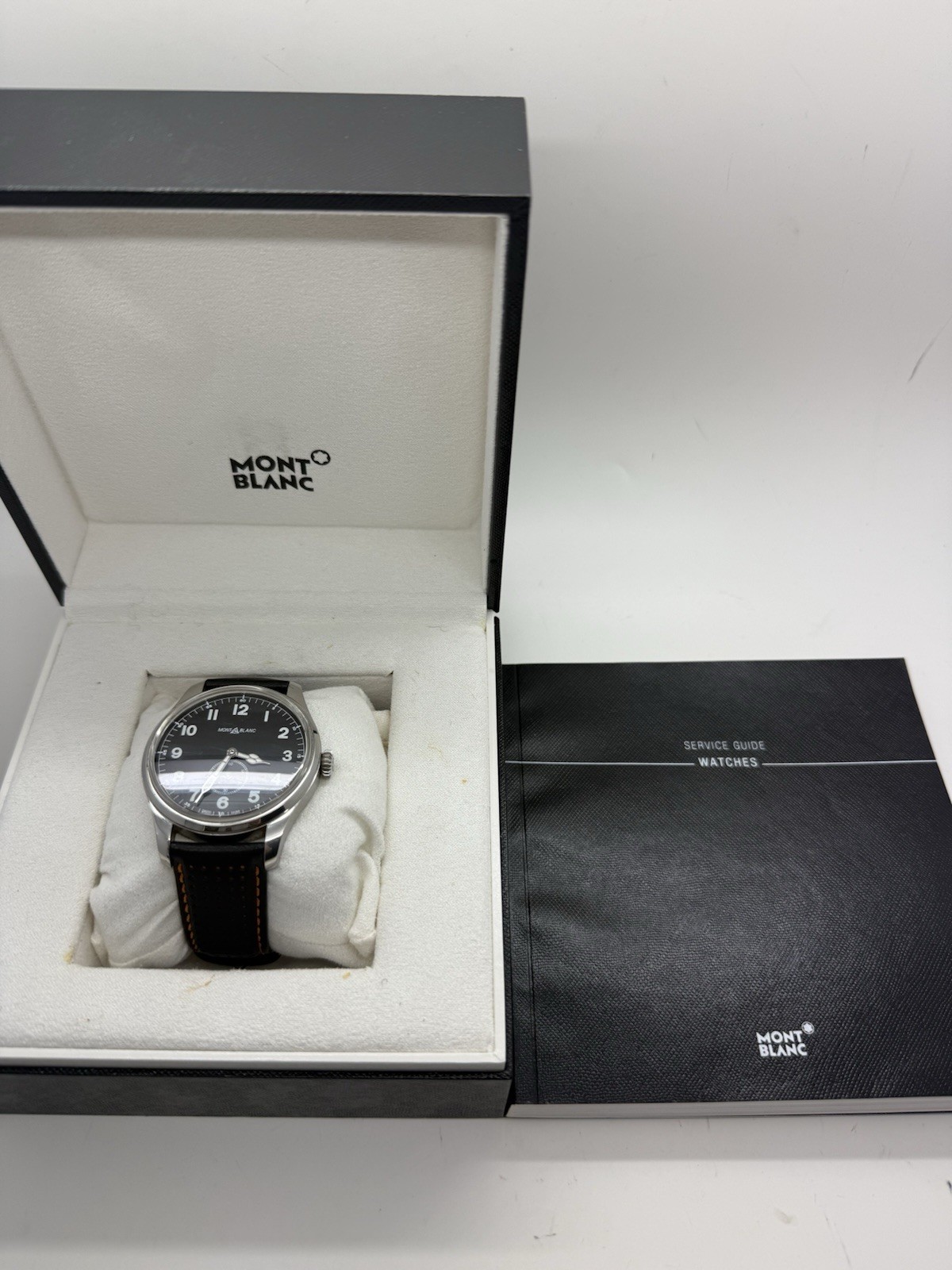 Montblanc 1858 Small Seconds Black Dial Stainless Steel Auto Watch 115073 B+P
