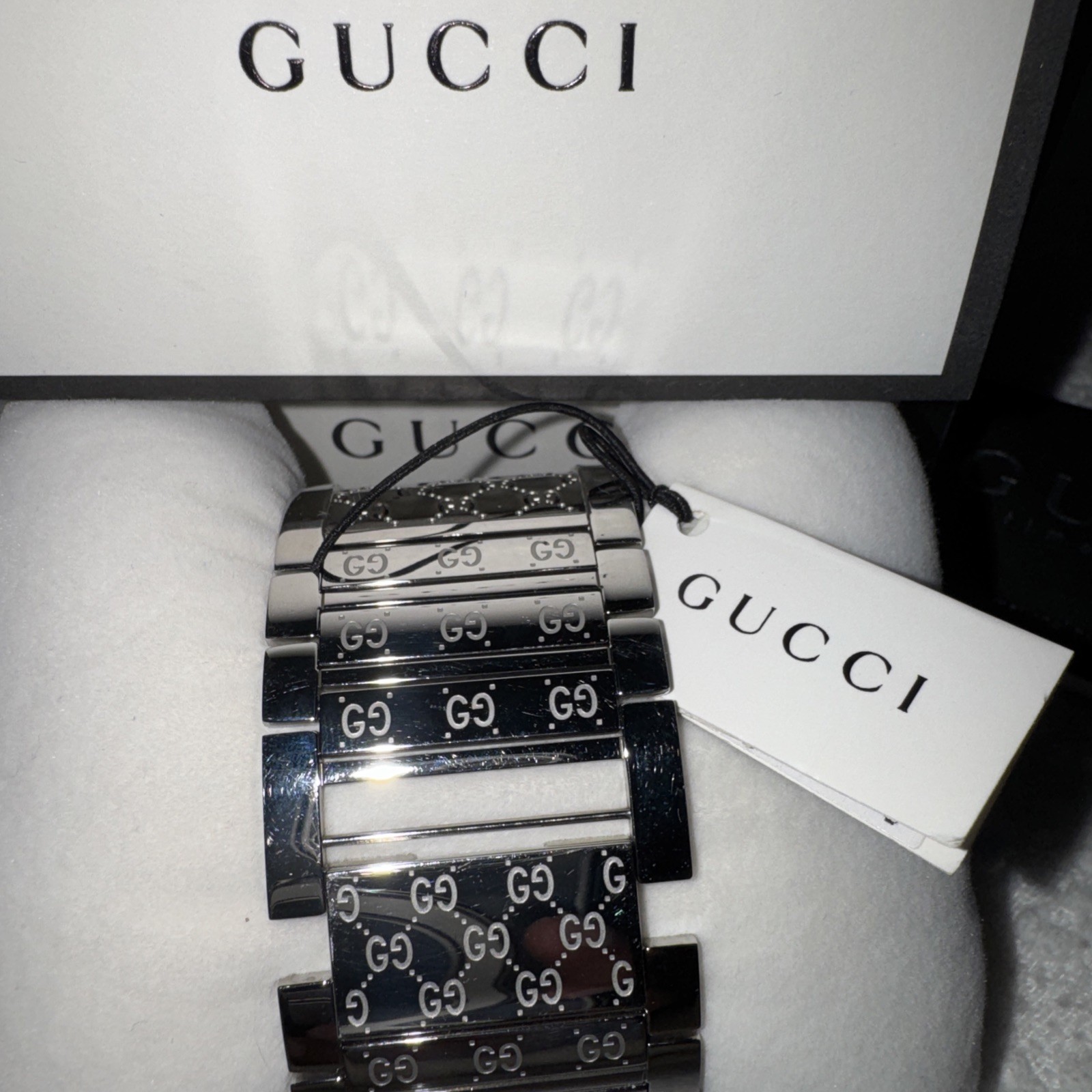 Gucci Twirl GG Brown Dial Silver Bangle Watch YA112401