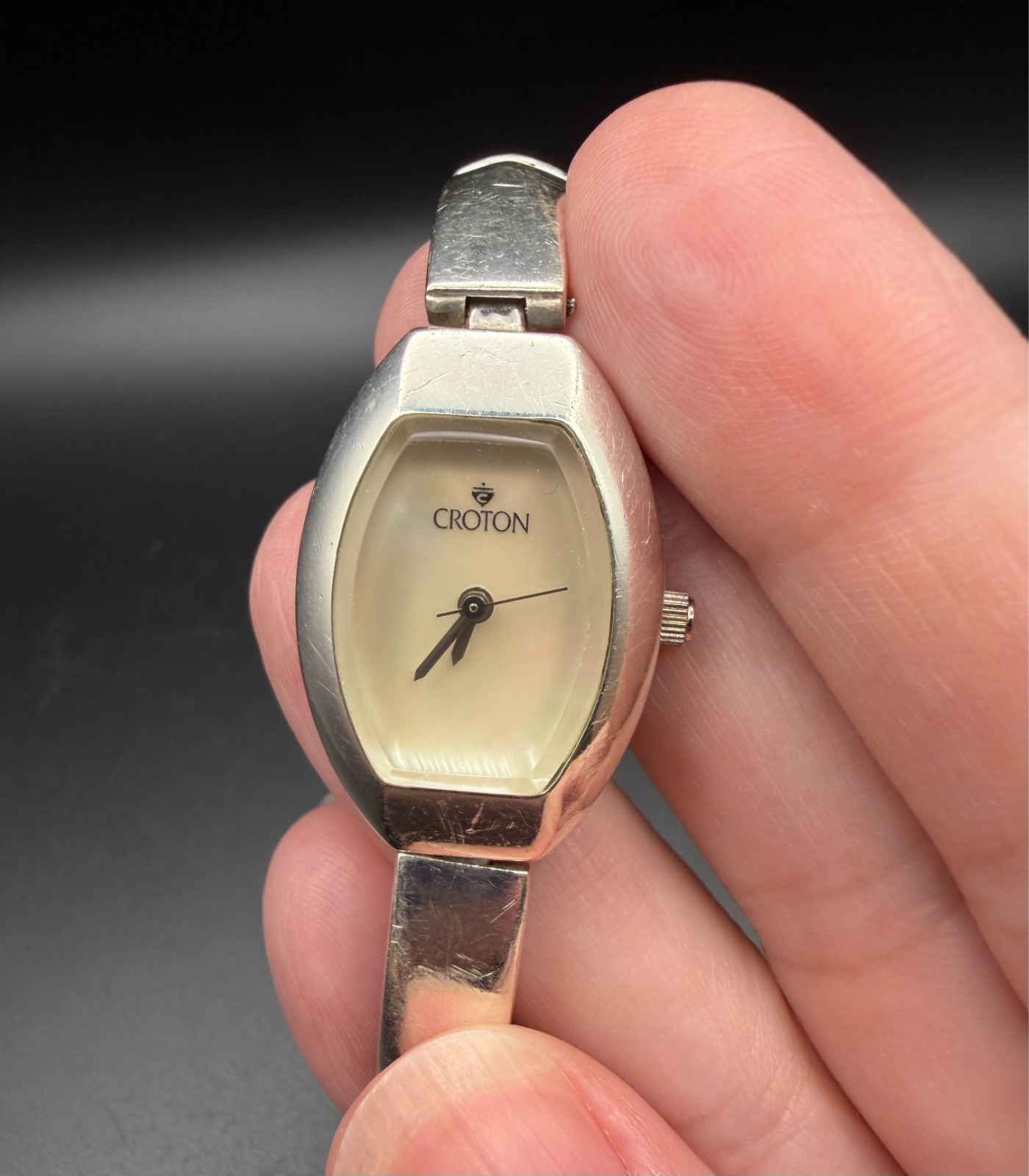 Vintage Croton Sterling Silver Mother of Pearl Quartz Bracelet Watch AS-IS