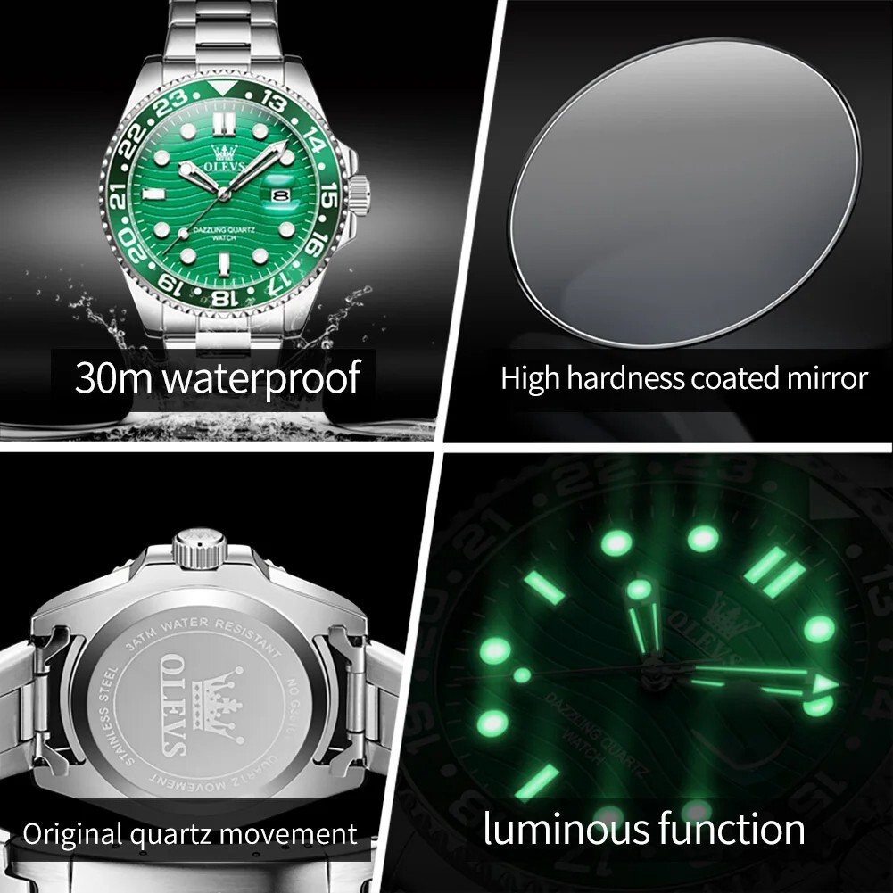 Waterproof Quartz Watch Men’s OLEVS Luminous Luxury Stainless Steel Men Strap
