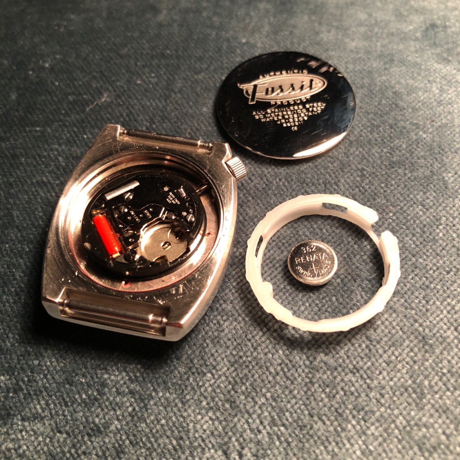 FOSSIL Watch jr -8309 Round Dial, Red 1 jewel Rhonda Swiss Parts – PARTS REPAIR