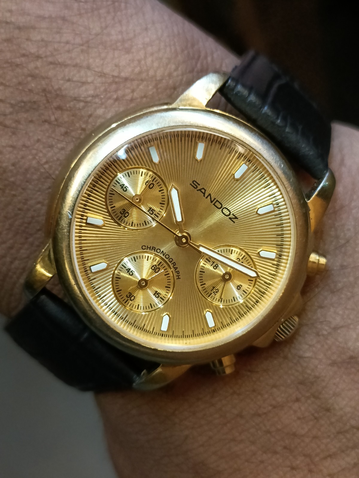 SANDOZ CHRONOGRAPH QUARTZ GOLD DIAL 89410 MEN’S WORKING CONDITION