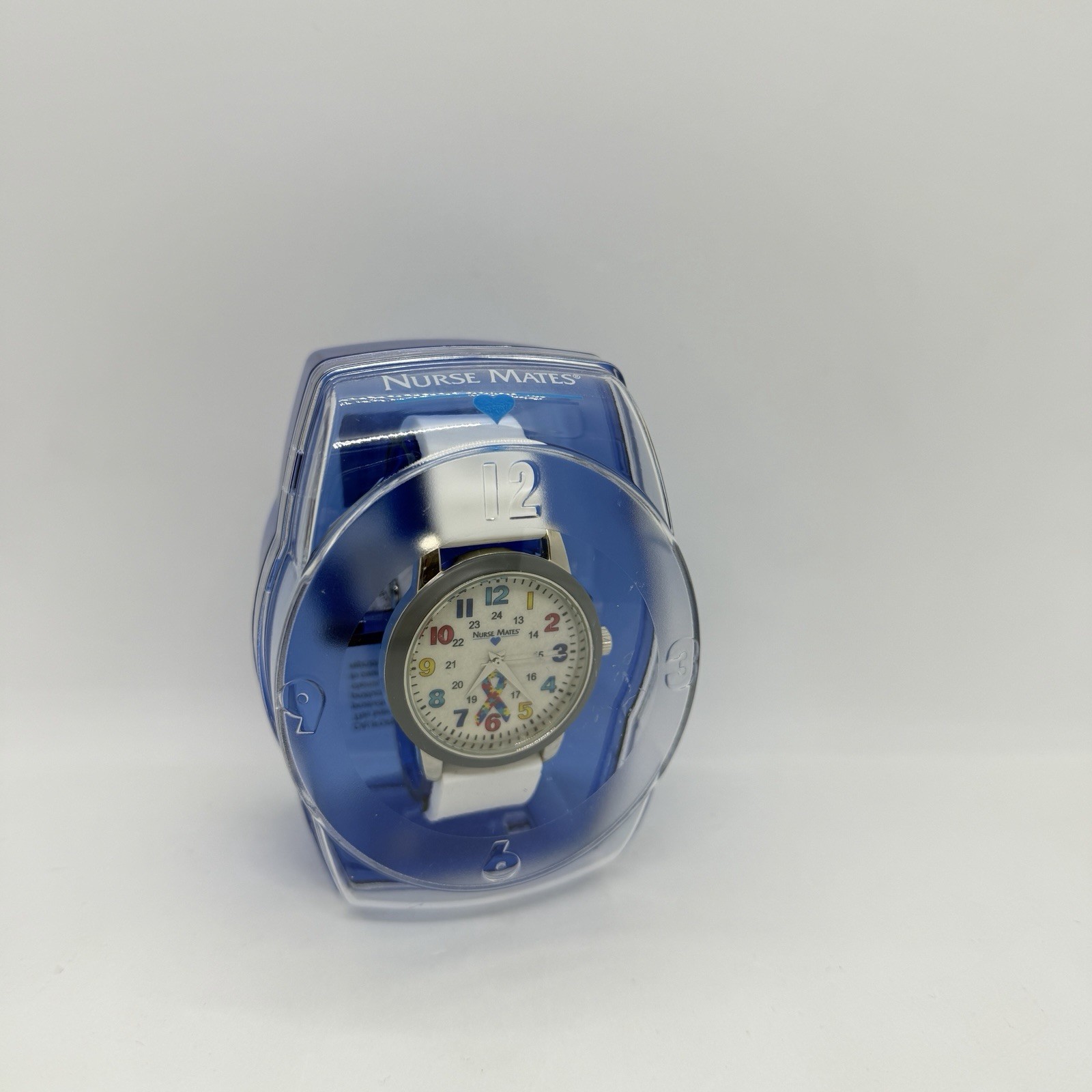 Nurse Mates Autism Awareness nurse watch water-resistant silicone strap – White