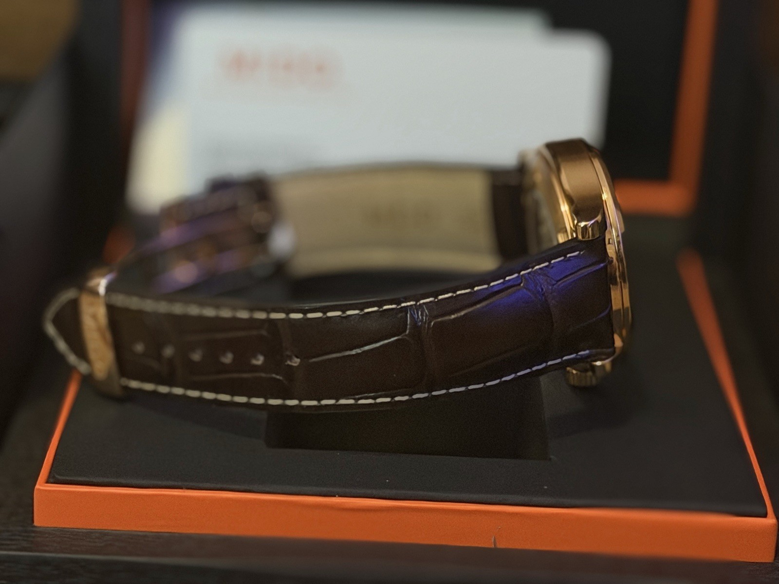MIDO Multifort Automatic Day/Date 42mm Gold Steel Brown Leather Box Papers